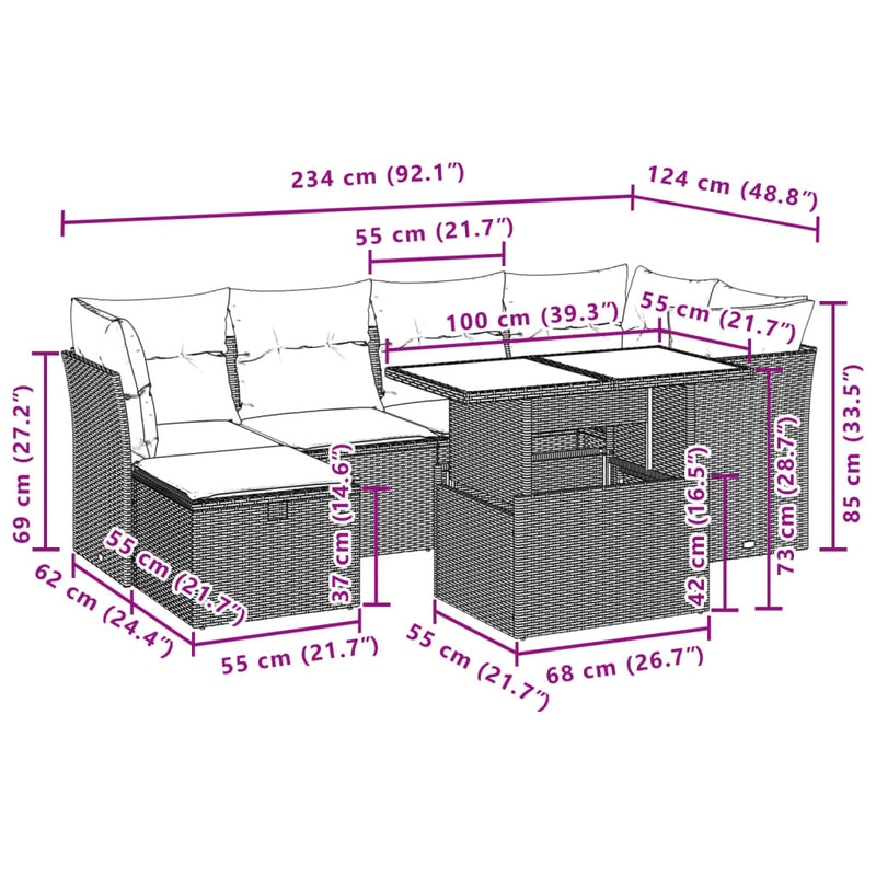vidaXL 7 Piece Garden Sofa Set with Cushions Black Poly Rattan