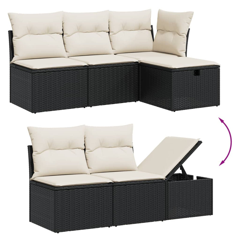 vidaXL 7 Piece Garden Sofa Set with Cushions Black Poly Rattan