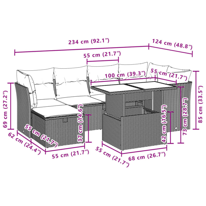 vidaXL 7 Piece Garden Sofa Set with Cushions Grey Poly Rattan