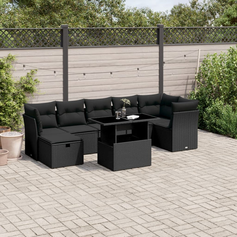 vidaXL 8 Piece Garden Sofa Set with Cushions Black Poly Rattan