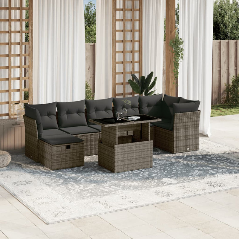 vidaXL 8 Piece Garden Sofa Set with Cushions Grey Poly Rattan