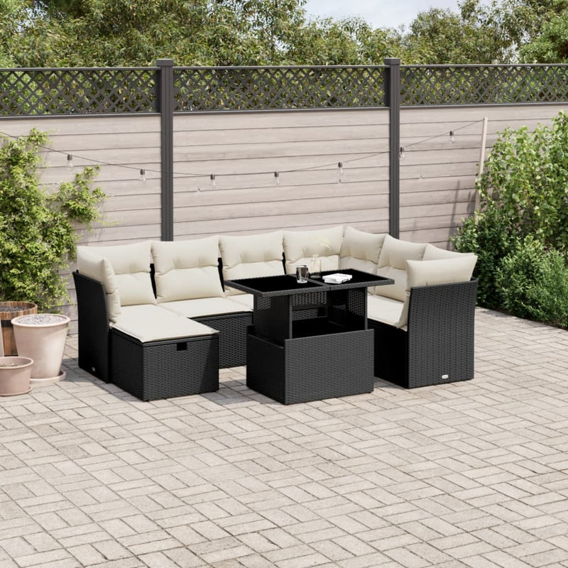 vidaXL 8 Piece Garden Sofa Set with Cushions Black Poly Rattan