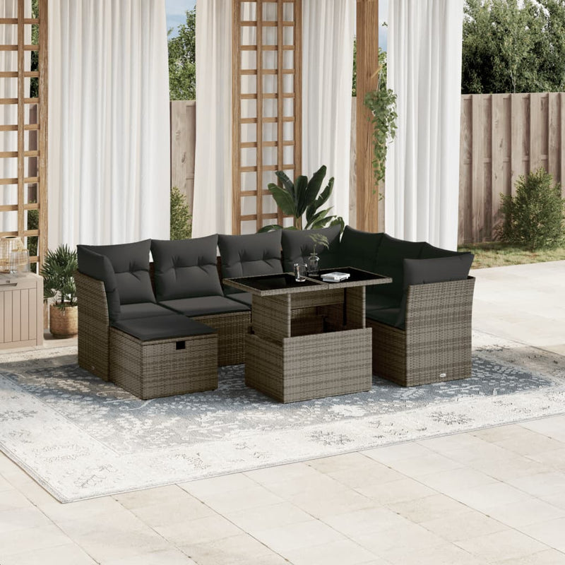 vidaXL 8 Piece Garden Sofa Set with Cushions Grey Poly Rattan