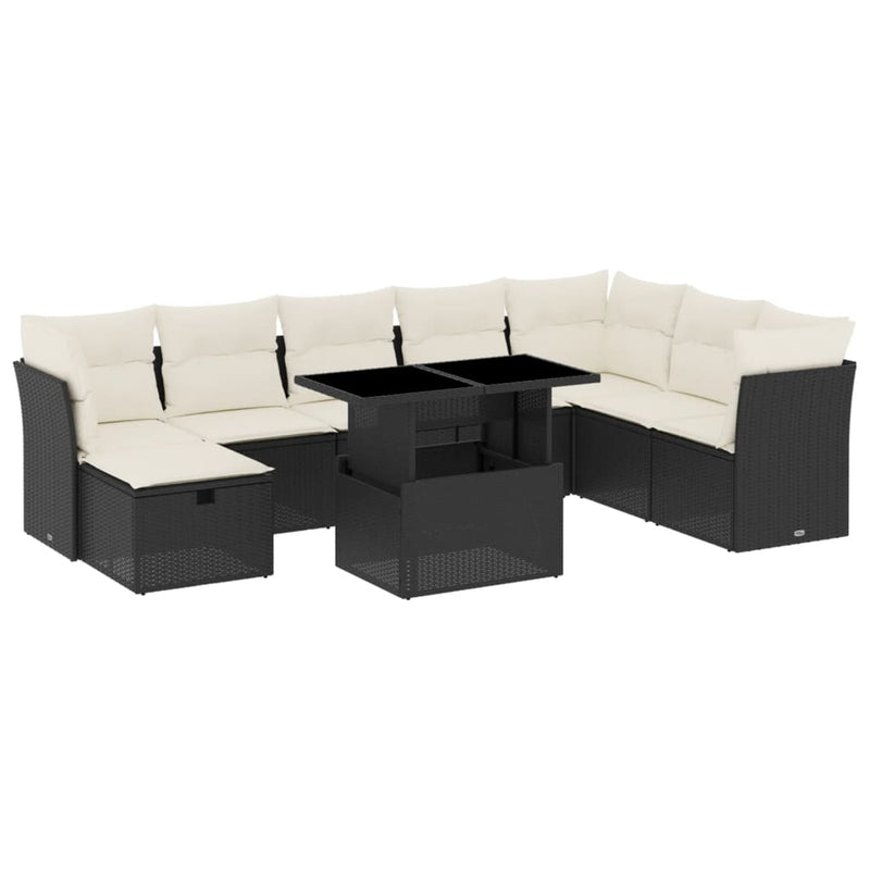 vidaXL 9 Piece Garden Sofa Set with Cushions Black Poly Rattan