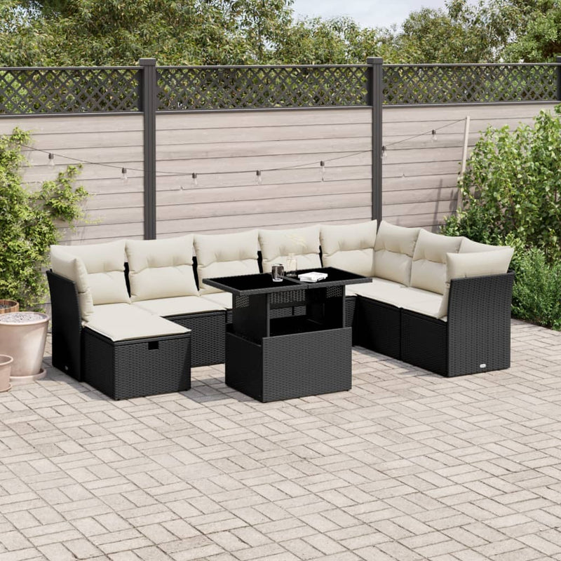 vidaXL 9 Piece Garden Sofa Set with Cushions Black Poly Rattan