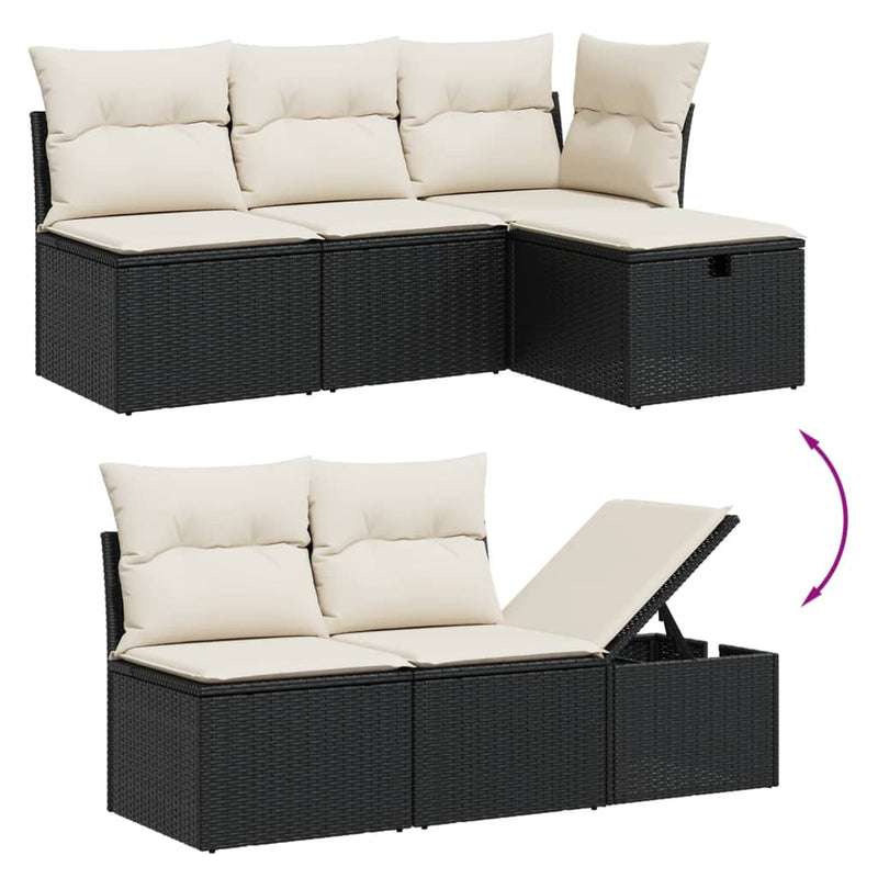 vidaXL 7 Piece Garden Sofa Set with Cushions Black Poly Rattan