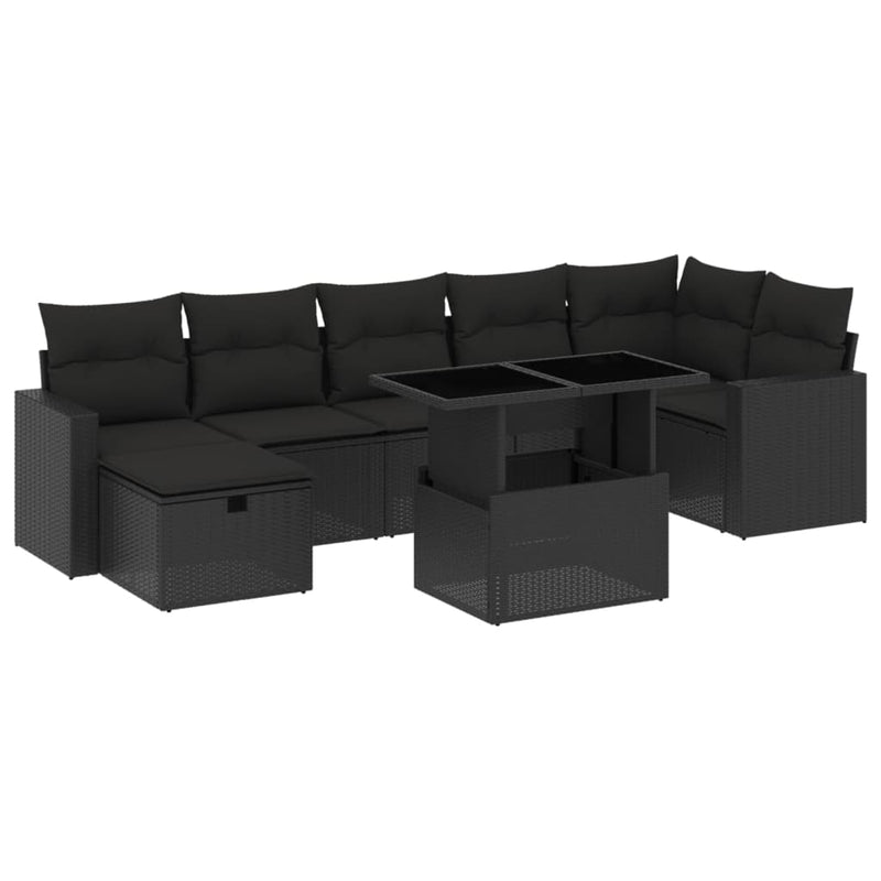 vidaXL 8 Piece Garden Sofa Set with Cushions Black Poly Rattan