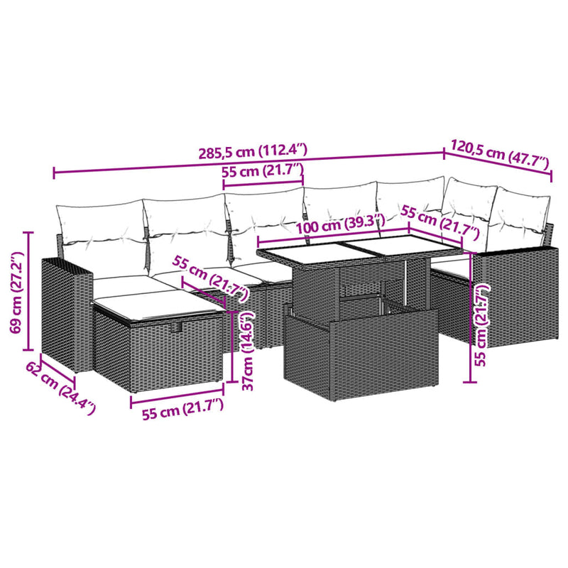 vidaXL 8 Piece Garden Sofa Set with Cushions Black Poly Rattan