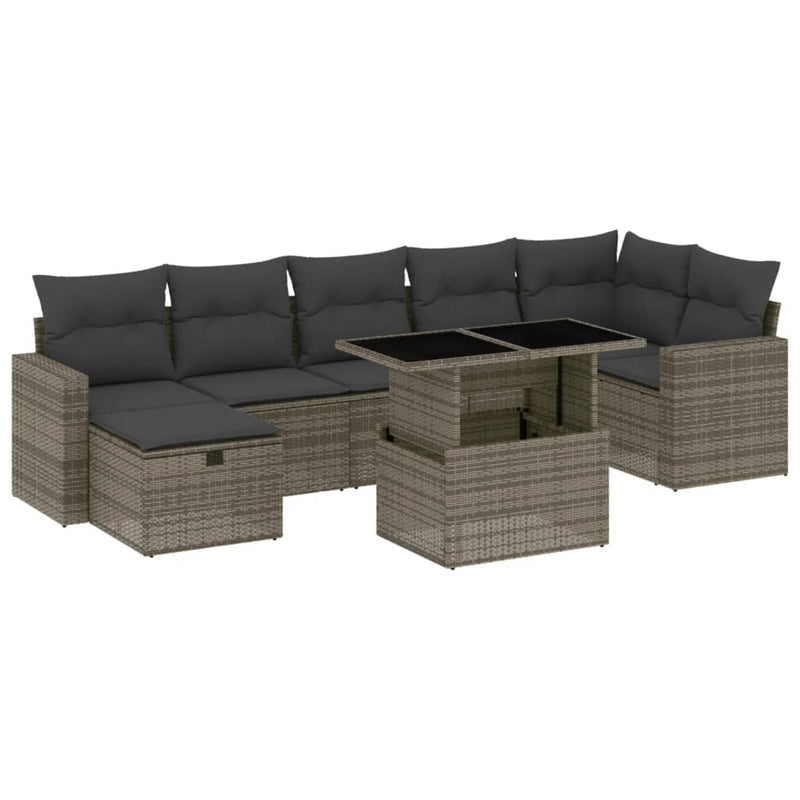 vidaXL 8 Piece Garden Sofa Set with Cushions Grey Poly Rattan