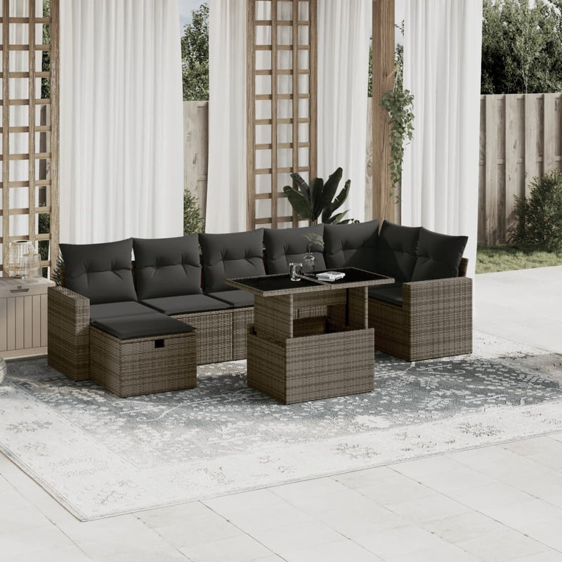 vidaXL 8 Piece Garden Sofa Set with Cushions Grey Poly Rattan