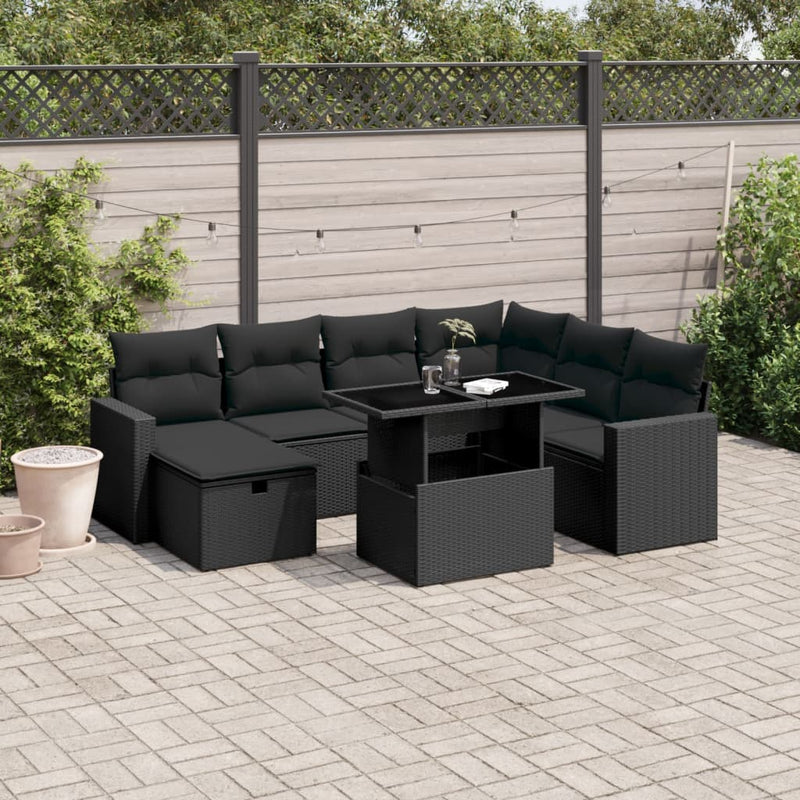 vidaXL 8 Piece Garden Sofa Set with Cushions Black Poly Rattan