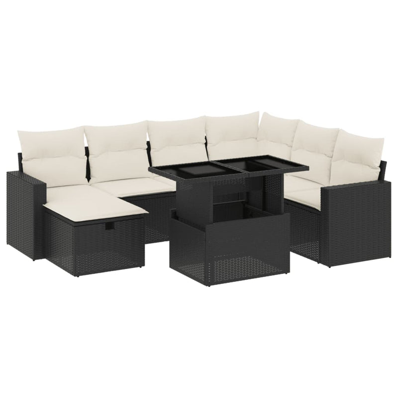 vidaXL 8 Piece Garden Sofa Set with Cushions Black Poly Rattan
