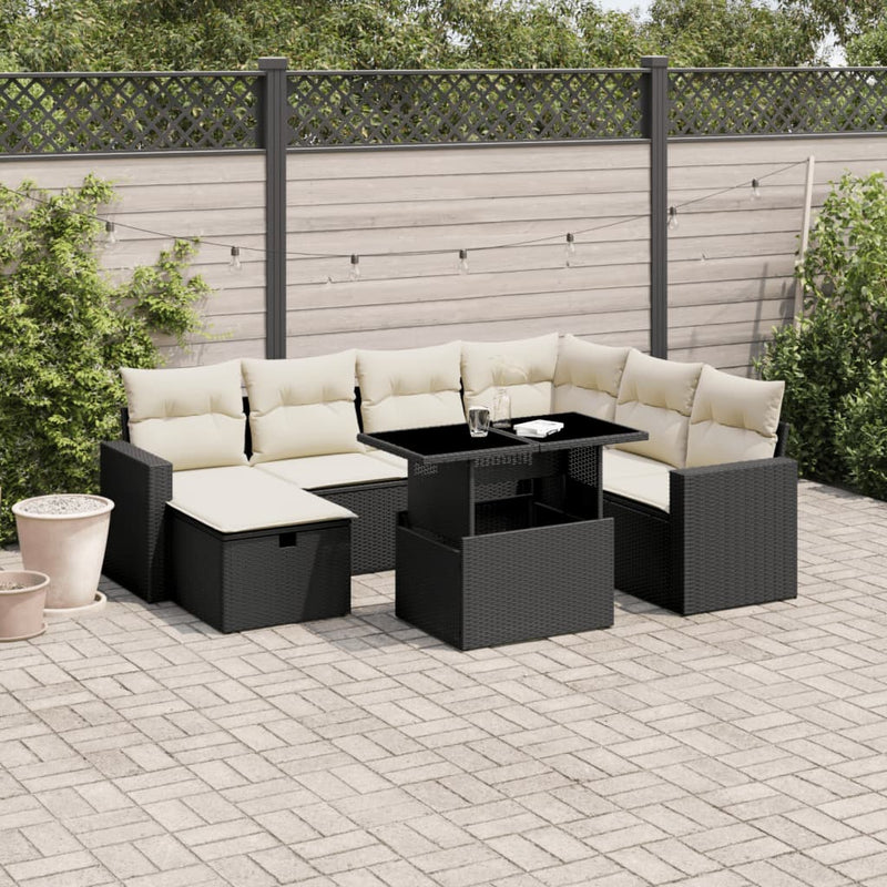 vidaXL 8 Piece Garden Sofa Set with Cushions Black Poly Rattan