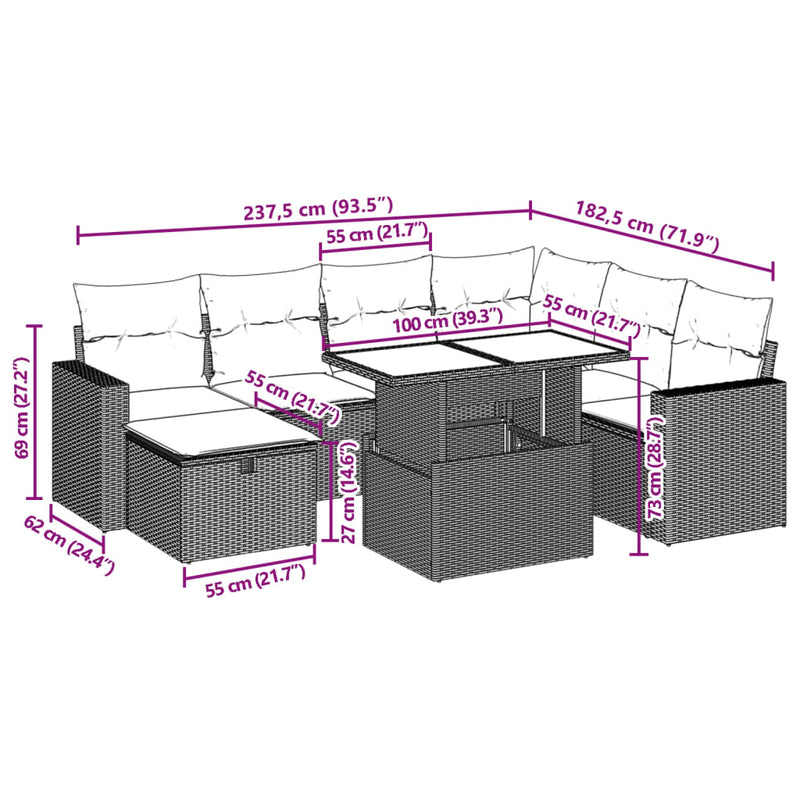 vidaXL 8 Piece Garden Sofa Set with Cushions Grey Poly Rattan