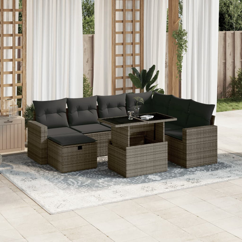 vidaXL 8 Piece Garden Sofa Set with Cushions Grey Poly Rattan