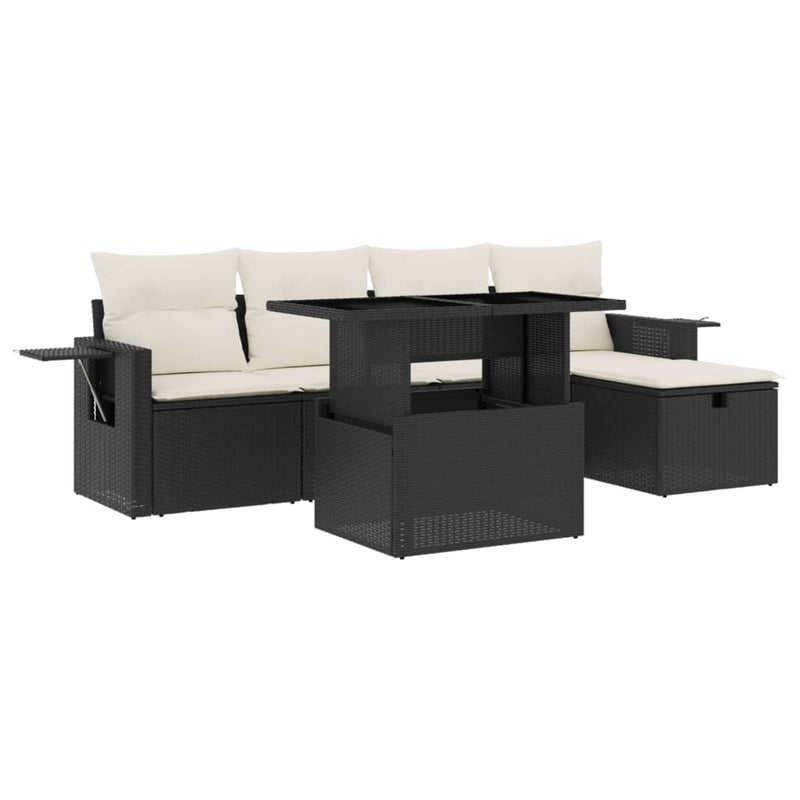 vidaXL 6 Piece Garden Sofa Set with Cushions Black Poly Rattan