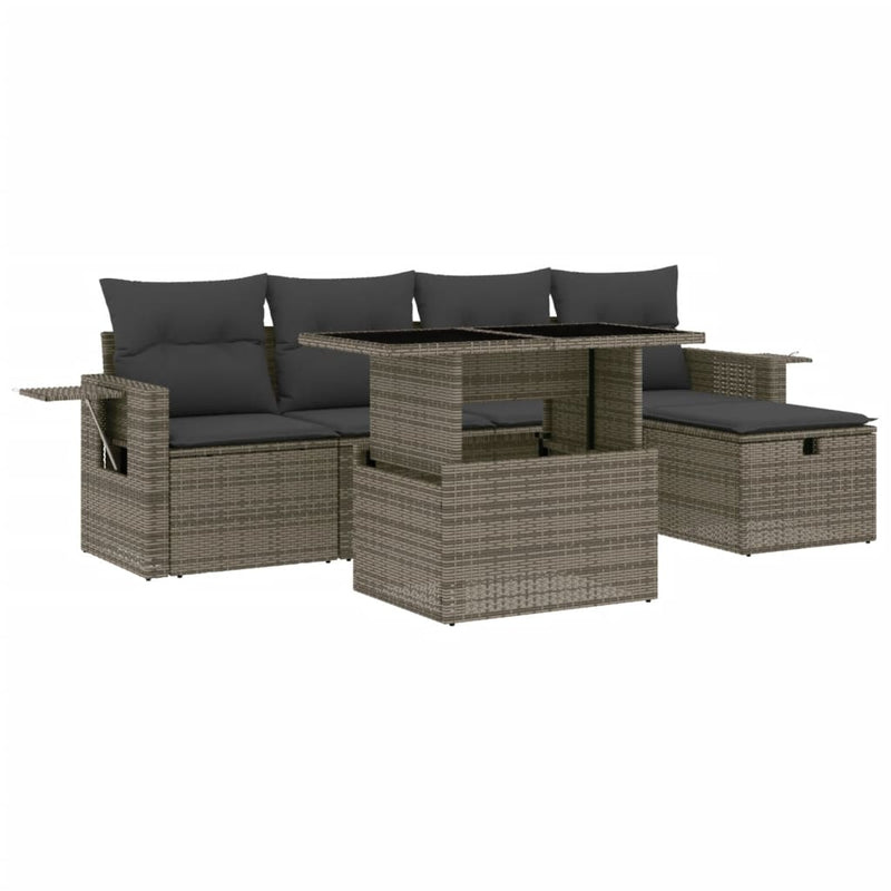 vidaXL 6 Piece Garden Sofa Set with Cushions Grey Poly Rattan