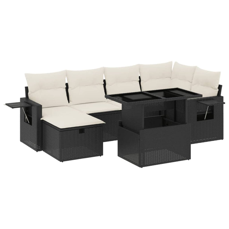 vidaXL 7 Piece Garden Sofa Set with Cushions Black Poly Rattan