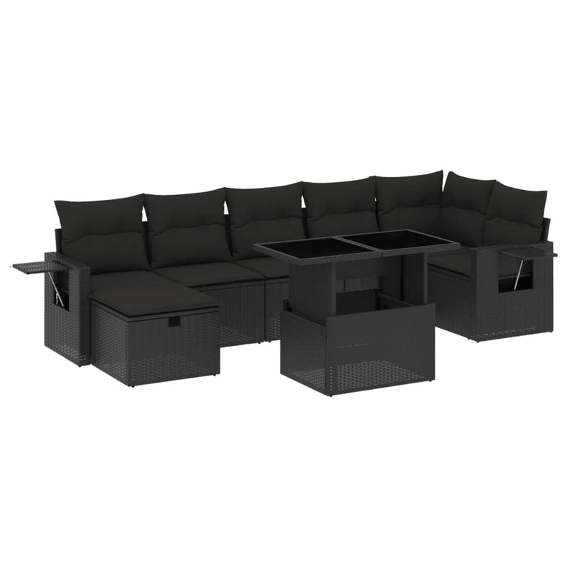 vidaXL 8 Piece Garden Sofa Set with Cushions Black Poly Rattan