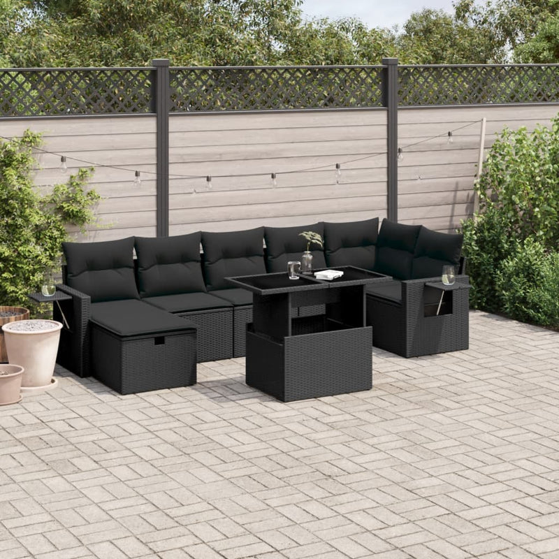 vidaXL 8 Piece Garden Sofa Set with Cushions Black Poly Rattan