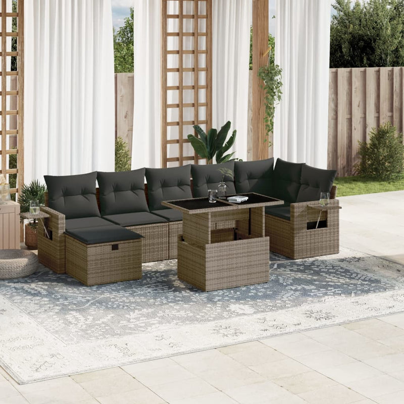 vidaXL 8 Piece Garden Sofa Set with Cushions Grey Poly Rattan