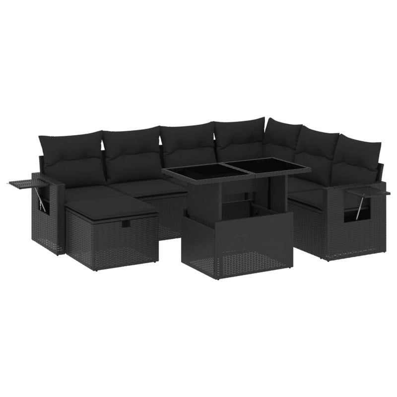 vidaXL 8 Piece Garden Sofa Set with Cushions Black Poly Rattan