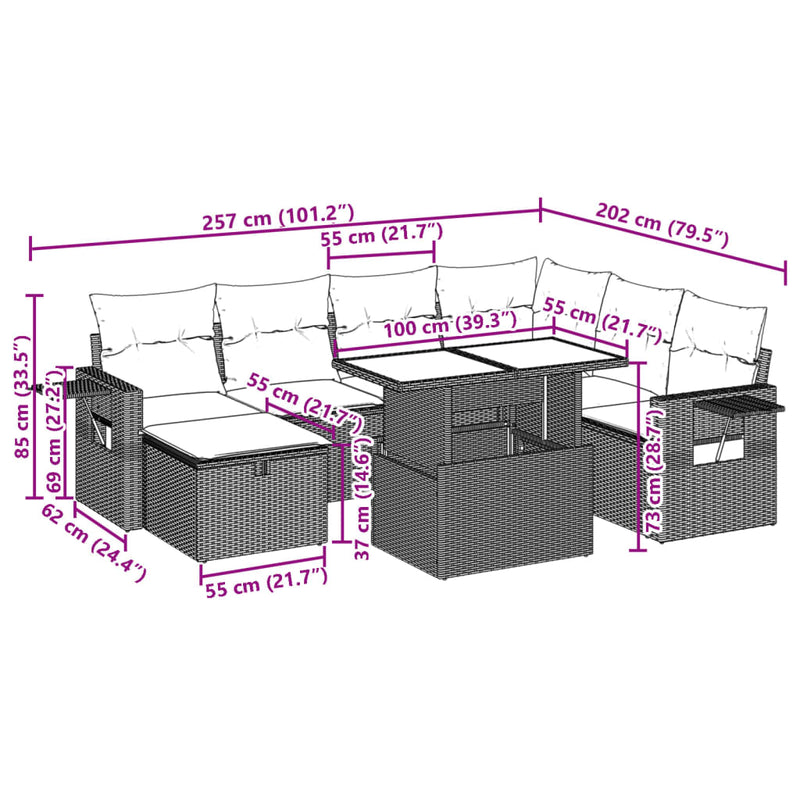 vidaXL 8 Piece Garden Sofa Set with Cushions Black Poly Rattan