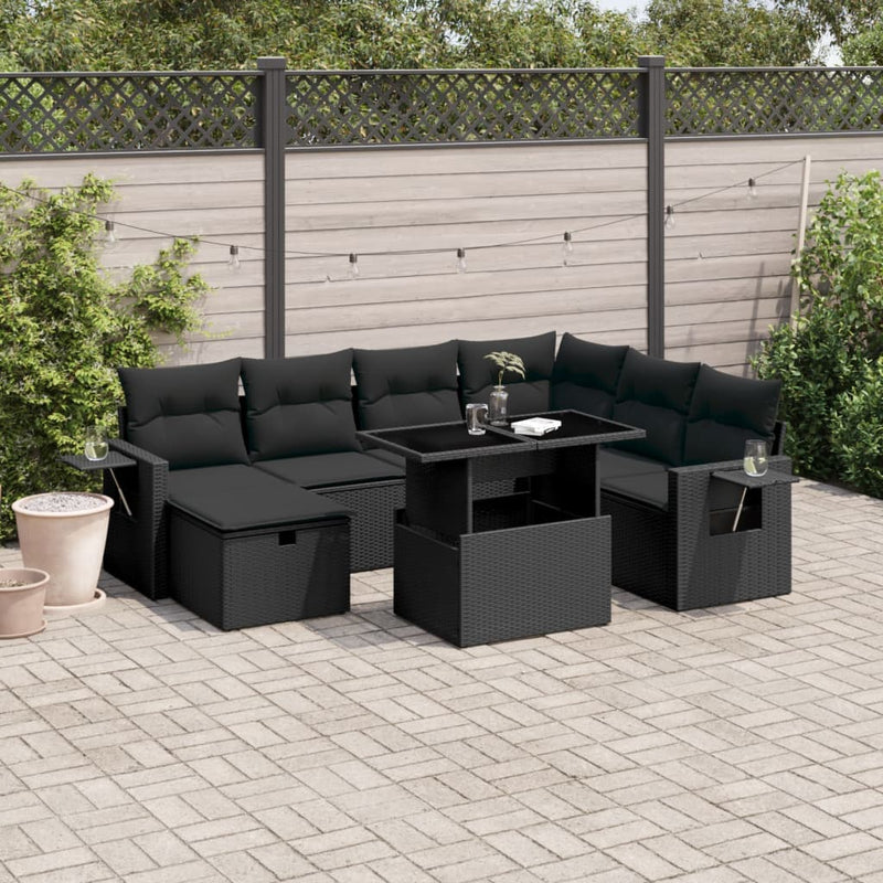 vidaXL 8 Piece Garden Sofa Set with Cushions Black Poly Rattan