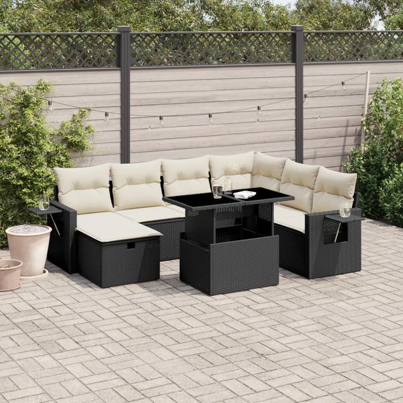vidaXL 8 Piece Garden Sofa Set with Cushions Black Poly Rattan