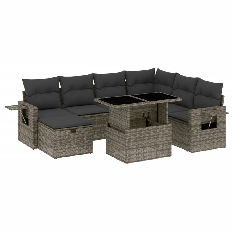 8 Piece Garden Sofa Set with Cushions Grey Poly Rattan