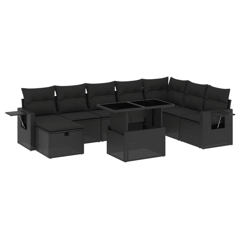 vidaXL 9 Piece Garden Sofa Set with Cushions Black Poly Rattan
