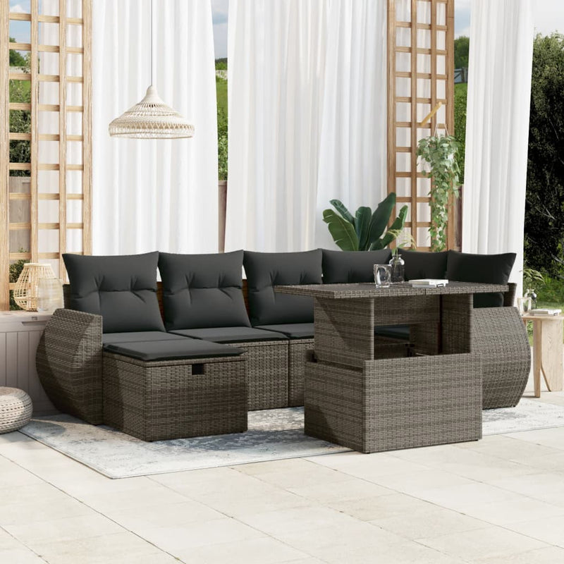vidaXL 7 Piece Garden Sofa Set with Cushions Grey Poly Rattan