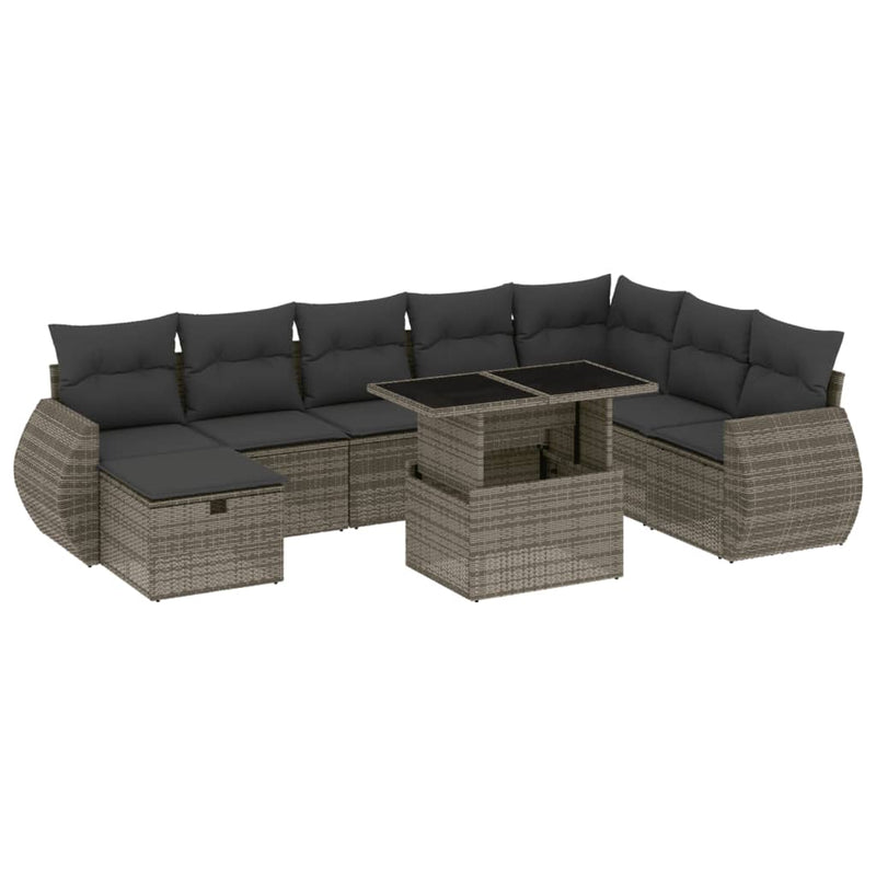 9 Piece Garden Sofa Set with Cushions Grey Poly Rattan