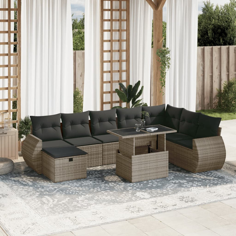 9 Piece Garden Sofa Set with Cushions Grey Poly Rattan