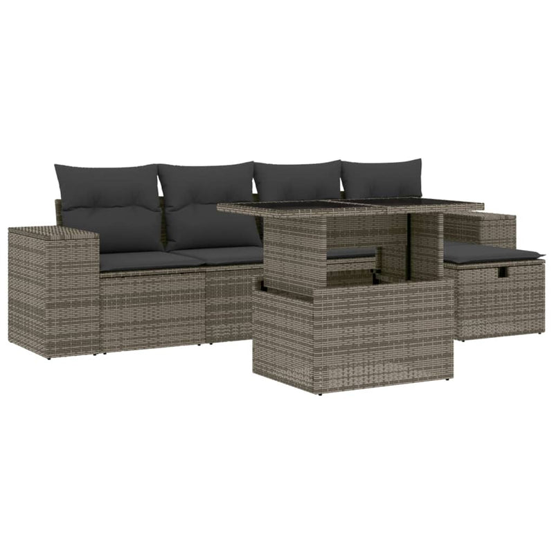 6 Piece Garden Sofa Set with Cushions Grey Poly Rattan