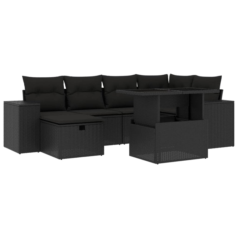 vidaXL 7 Piece Garden Sofa Set with Cushions Black Poly Rattan
