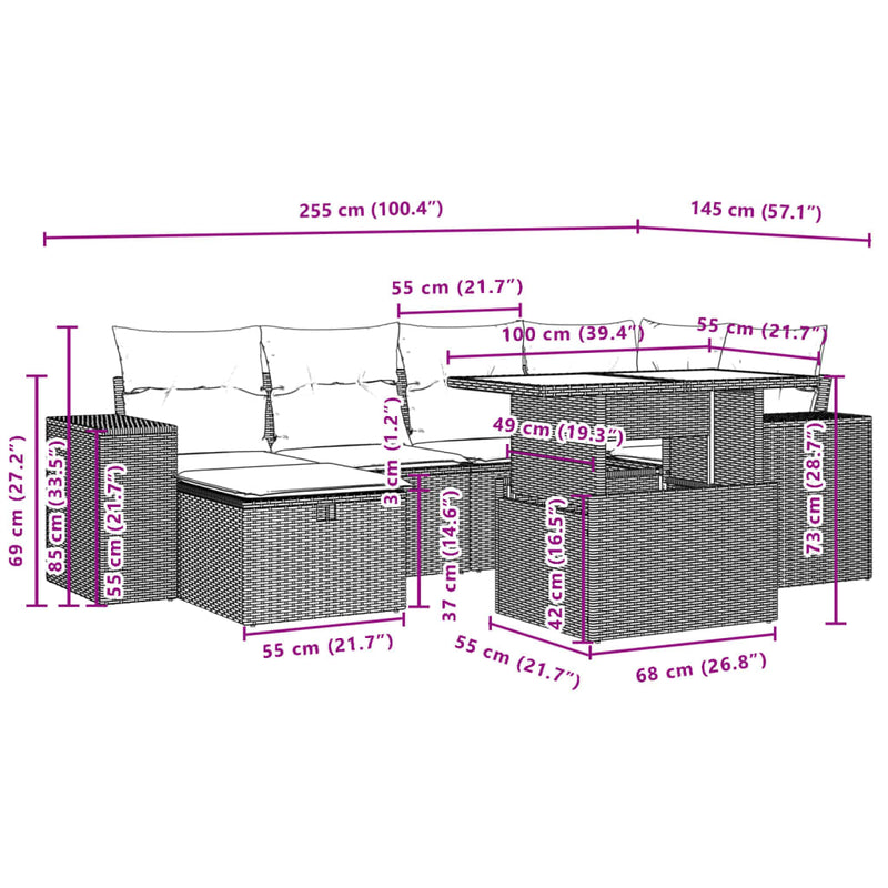 vidaXL 7 Piece Garden Sofa Set with Cushions Black Poly Rattan
