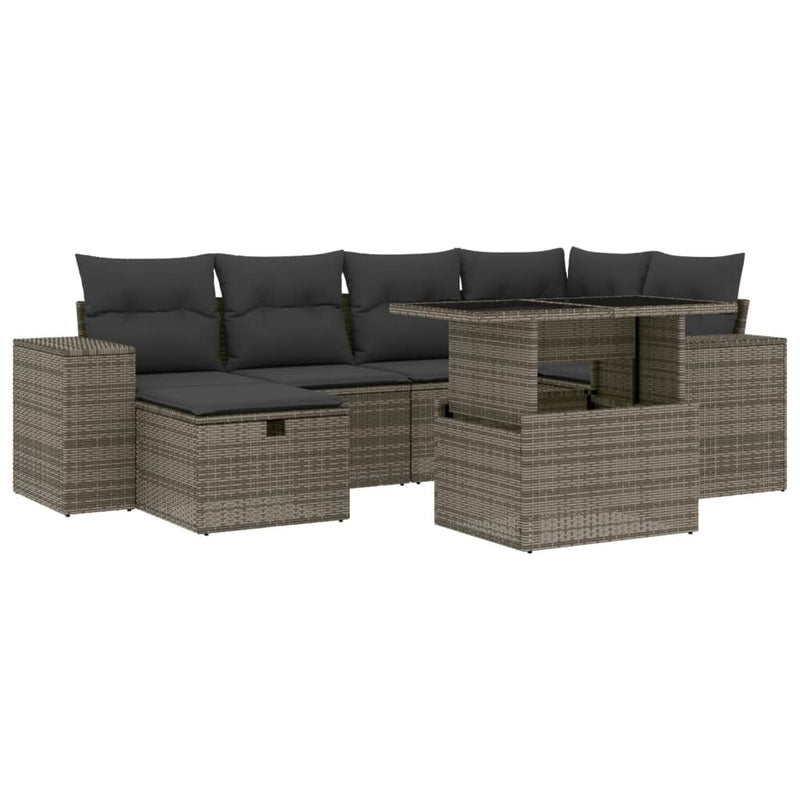 7 Piece Garden Sofa Set with Cushions Grey Poly Rattan