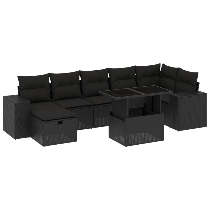 vidaXL 8 Piece Garden Sofa Set with Cushions Black Poly Rattan