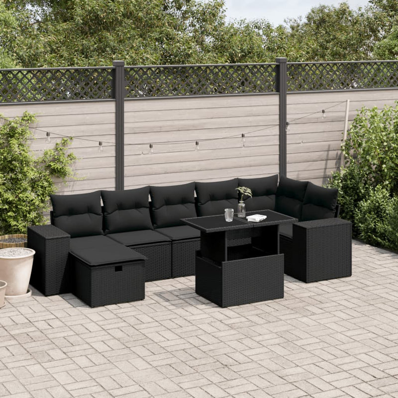 vidaXL 8 Piece Garden Sofa Set with Cushions Black Poly Rattan