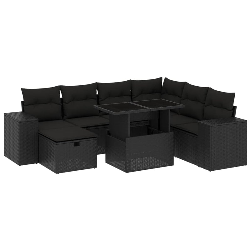 vidaXL 8 Piece Garden Sofa Set with Cushions Black Poly Rattan
