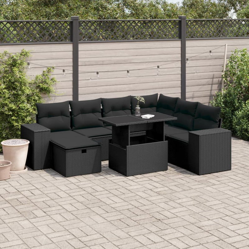 vidaXL 8 Piece Garden Sofa Set with Cushions Black Poly Rattan