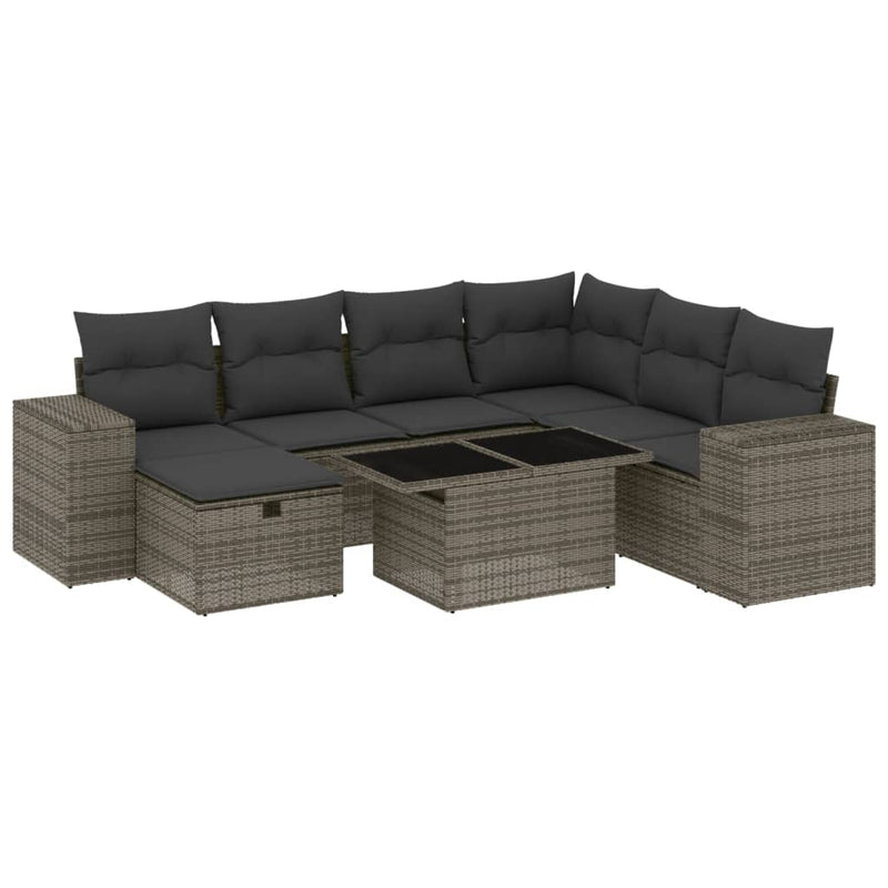 8 Piece Garden Sofa Set with Cushions Grey Poly Rattan