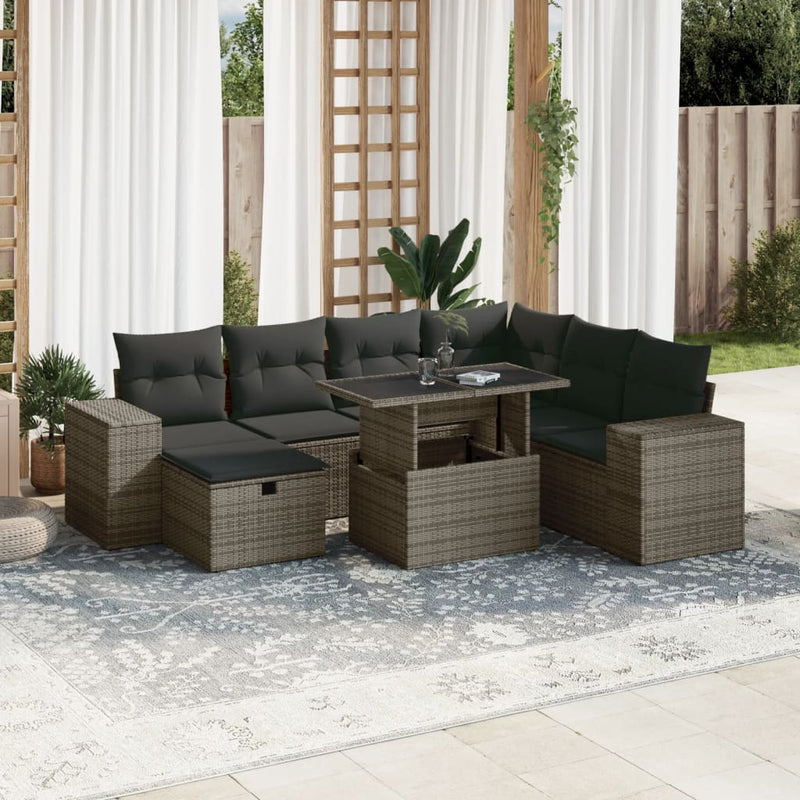 8 Piece Garden Sofa Set with Cushions Grey Poly Rattan