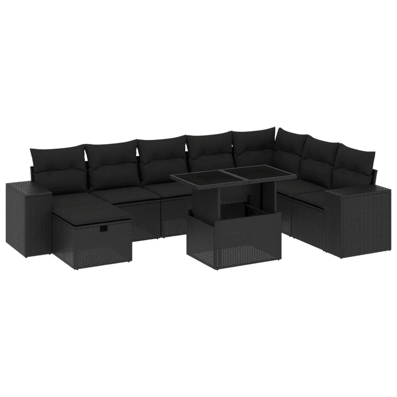 vidaXL 9 Piece Garden Sofa Set with Cushions Black Poly Rattan
