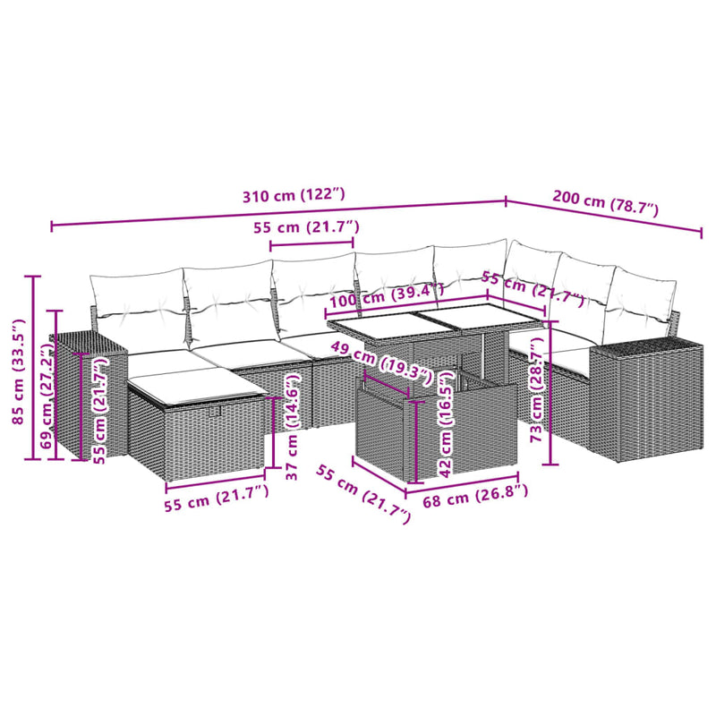 vidaXL 9 Piece Garden Sofa Set with Cushions Black Poly Rattan