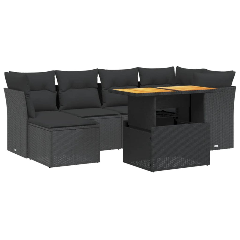 vidaXL 7 Piece Garden Sofa Set with Cushions Black Poly Rattan