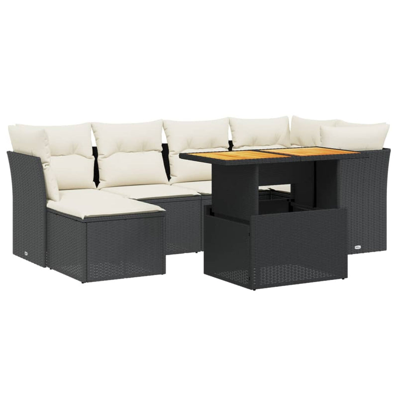 vidaXL 7 Piece Garden Sofa Set with Cushions Black Poly Rattan
