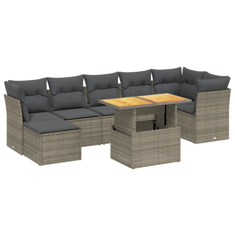 vidaXL 8 Piece Garden Sofa Set with Cushions Grey Poly Rattan
