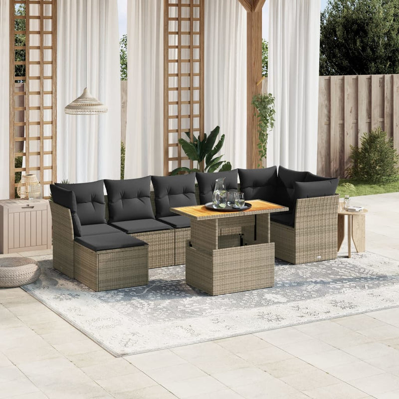 vidaXL 8 Piece Garden Sofa Set with Cushions Grey Poly Rattan